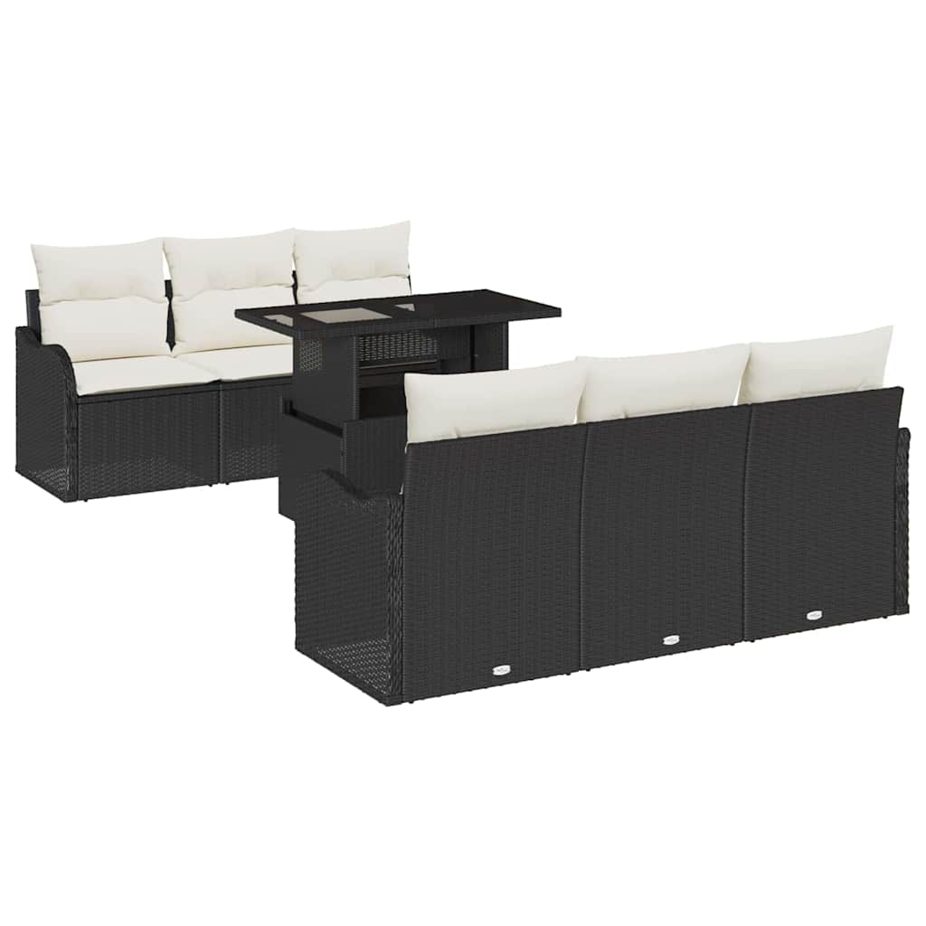 Gartensofa-set mit Kissen mit Kissen 7 pcs Schwarz Poly Rattan