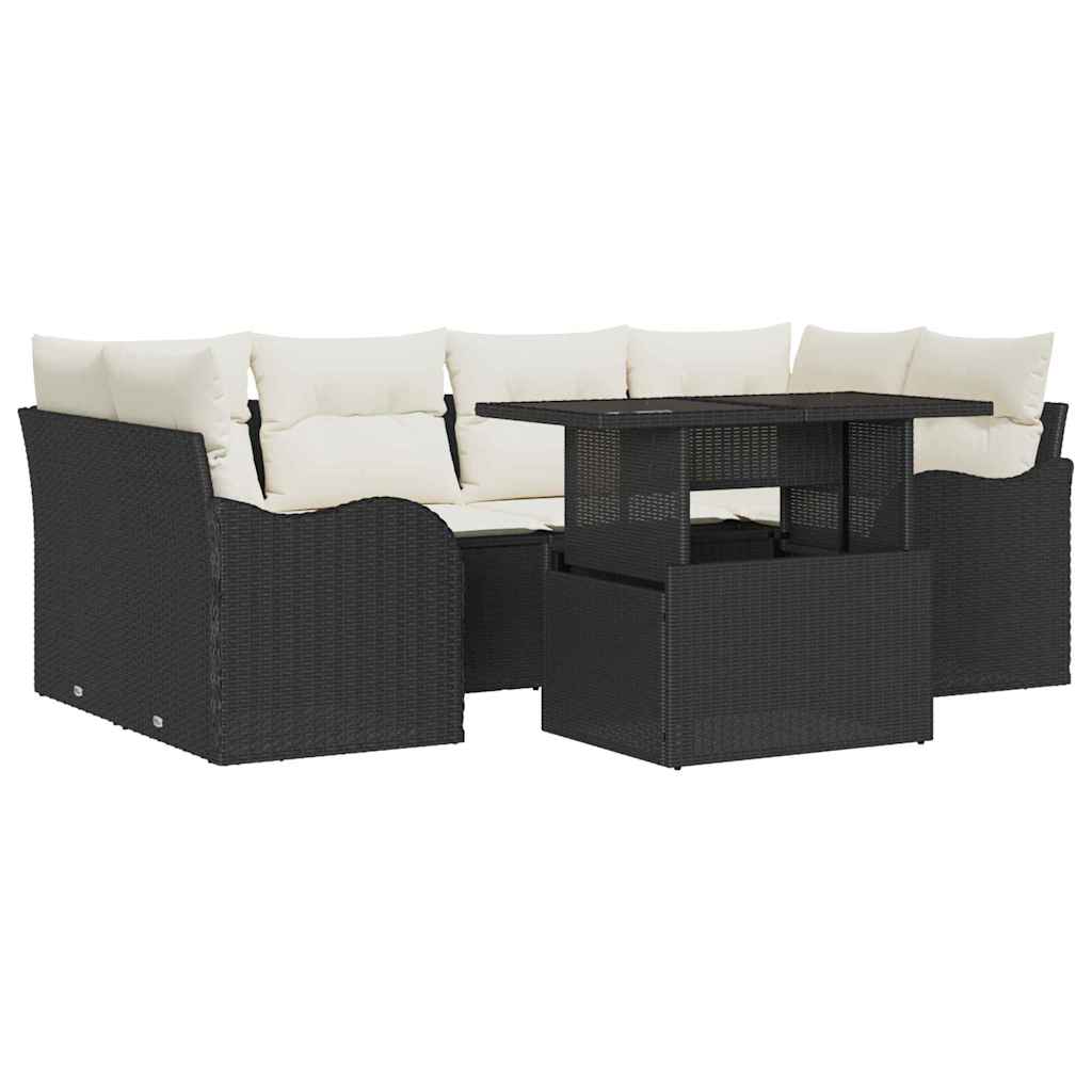 Gartensofa-set mit Kissen mit Kissen 7 pcs Schwarz Poly Rattan