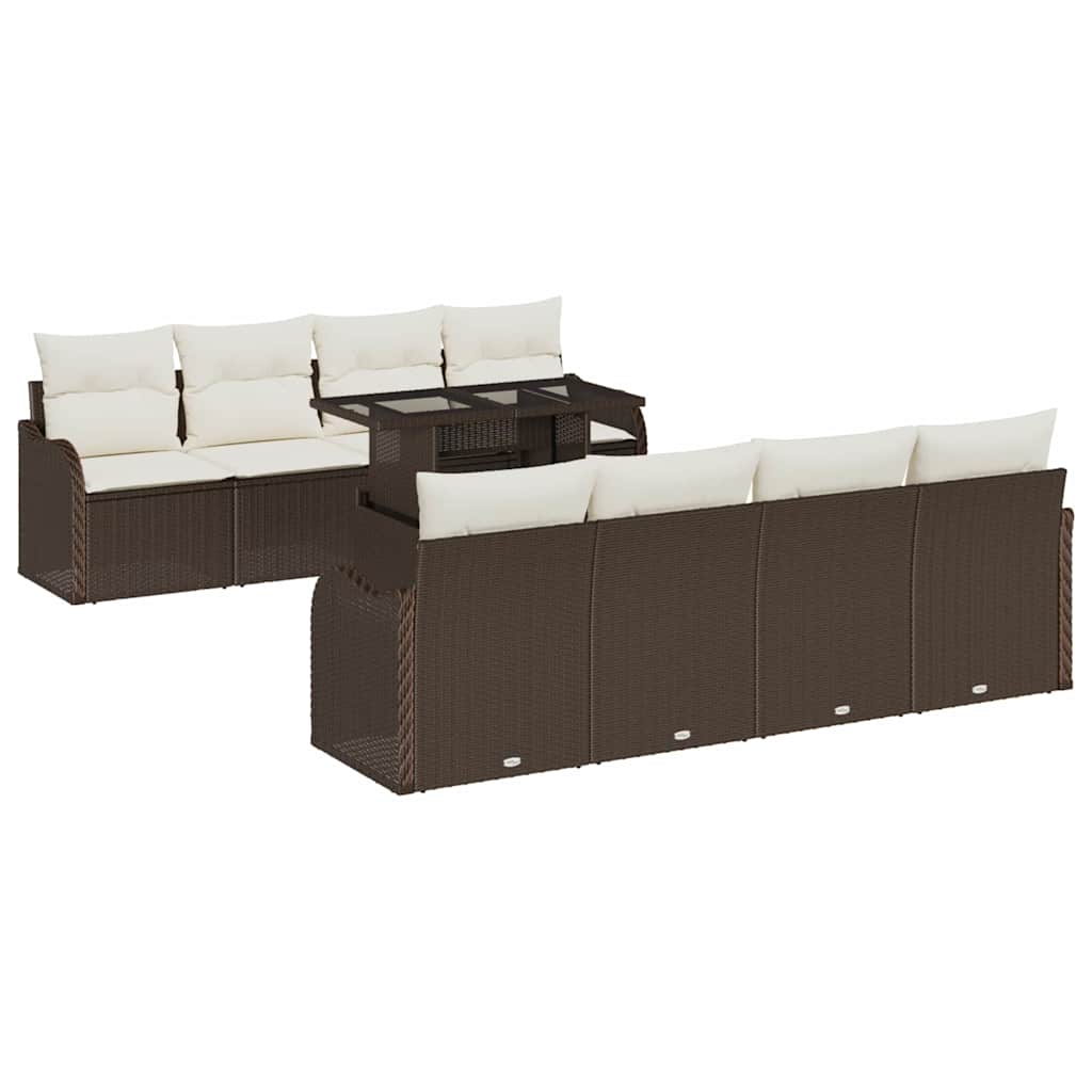 Gartensofa-set mit Kissen mit Speicher 9 pcs Braun Poly Rattan
