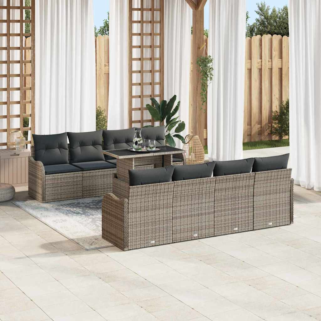 Gartensofa-set mit Kissen mit Speicher 9 pcs Grau Poly Rattan