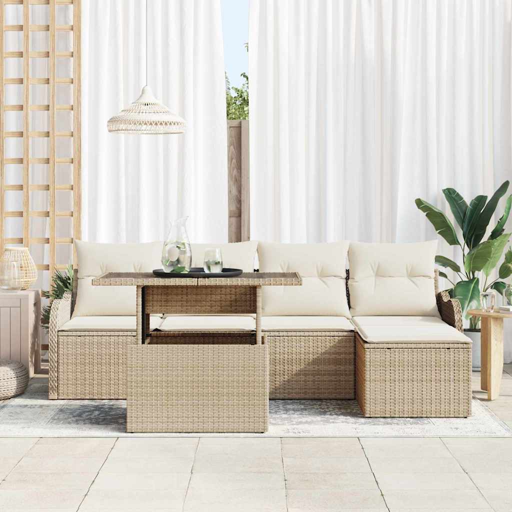 Gartensofa-set mit Kissen 6 pcs Beige Polyrattan