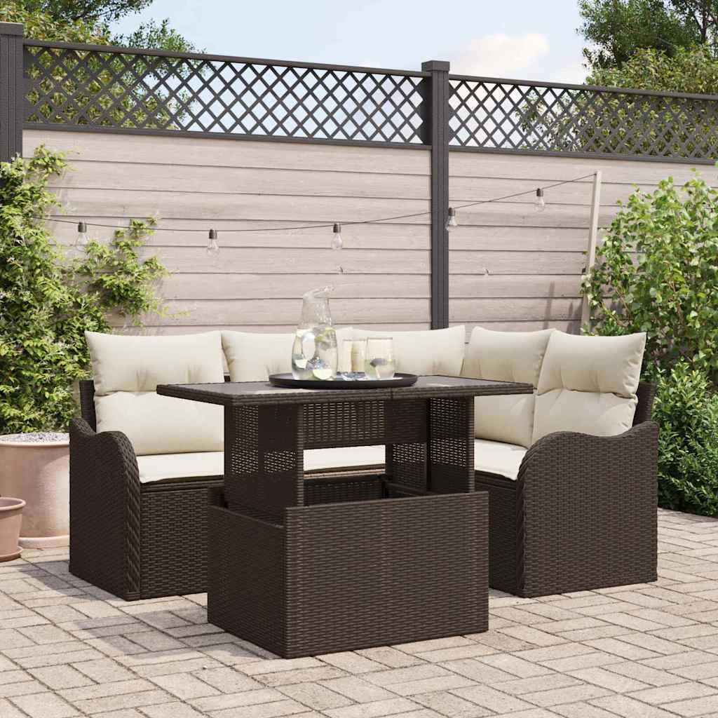 Gartensofa-set mit Kissen mit Kissen 5 pcs Braun Poly Rattan