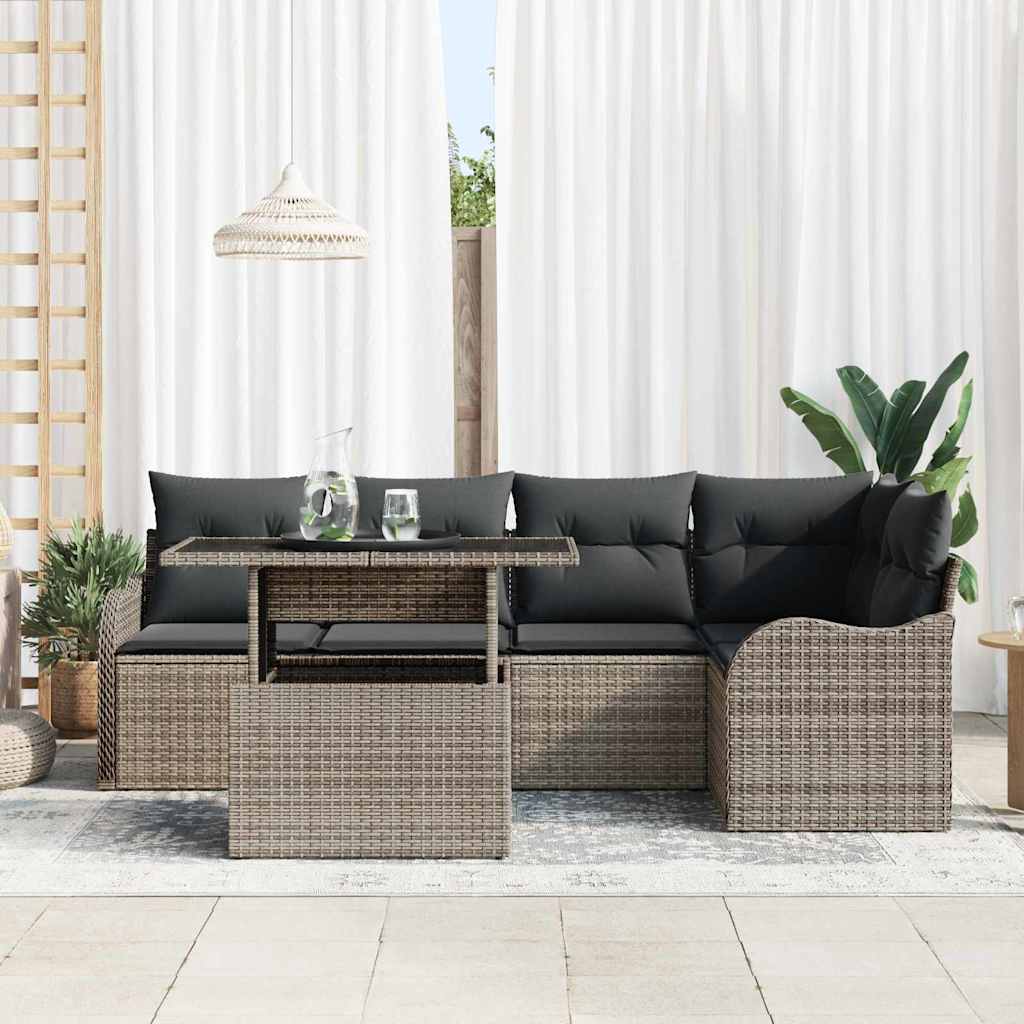Gartensofa-set mit Kissen mit Kissen 6 pcs Grau Poly Rattan