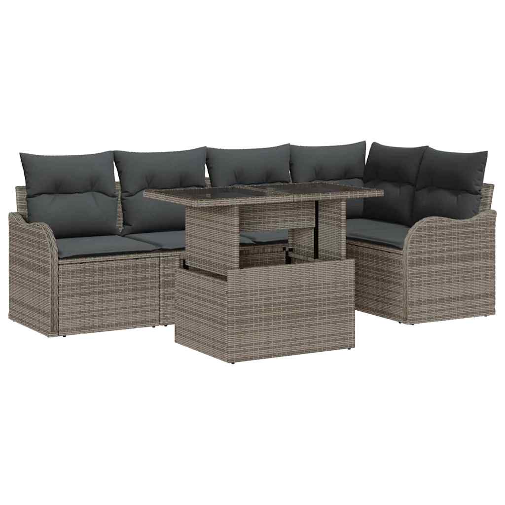 Gartensofa-set mit Kissen mit Kissen 6 pcs Grau Poly Rattan