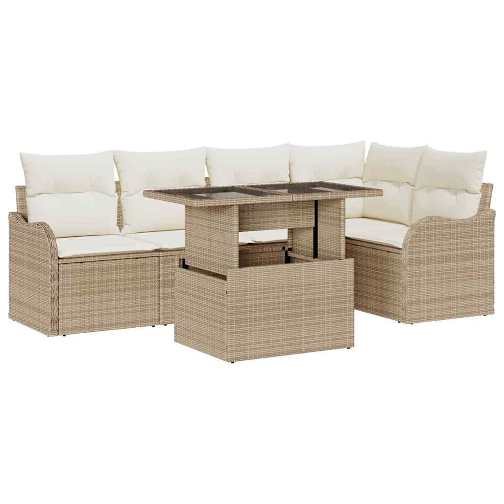 Gartensofa-set mit Kissen mit Kissen 6 pcs Beige Poly Rattan