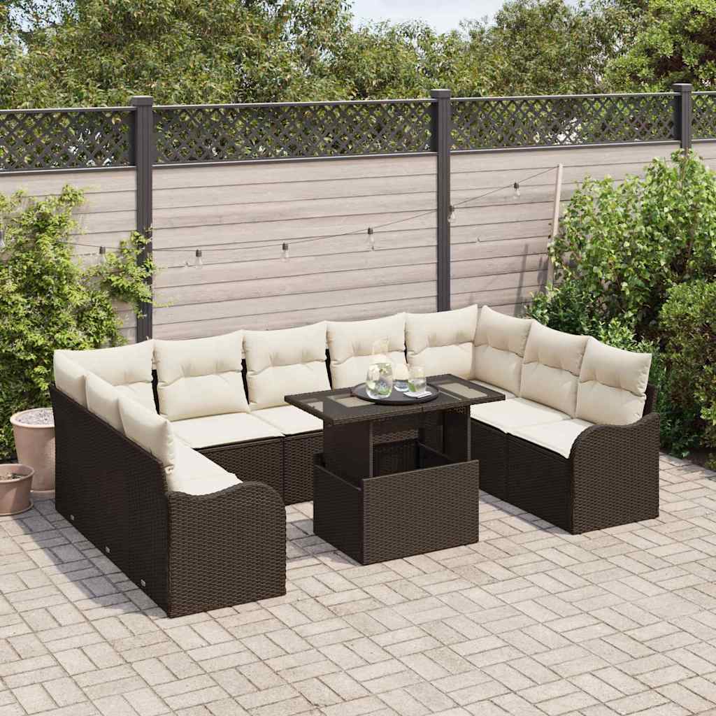 Gartensofa-set mit Kissen mit Kissen 10 pcs Braun Poly Rattan