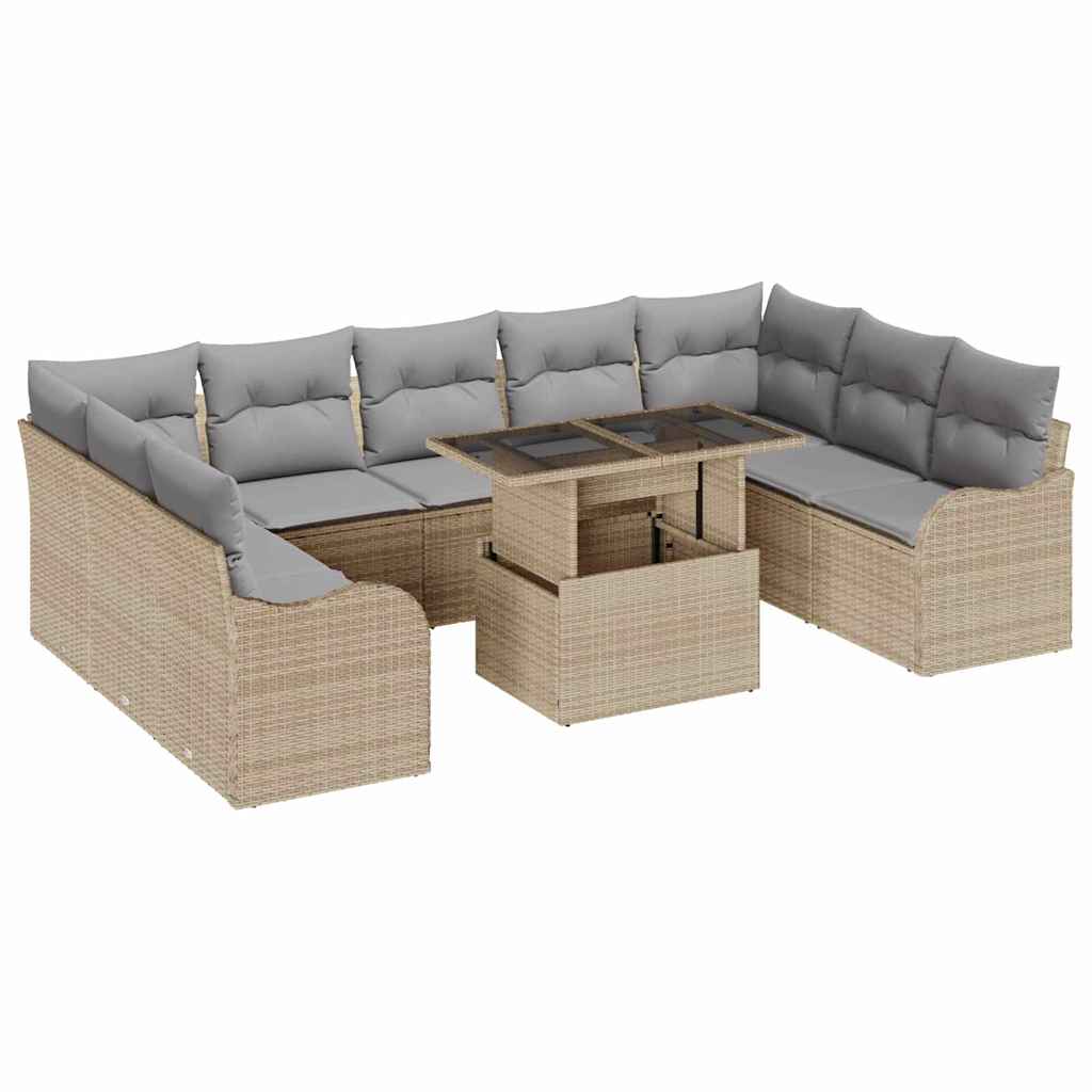 Gartensofa-set mit Kissen mit Kissen 10 pcs Beige Poly Rattan