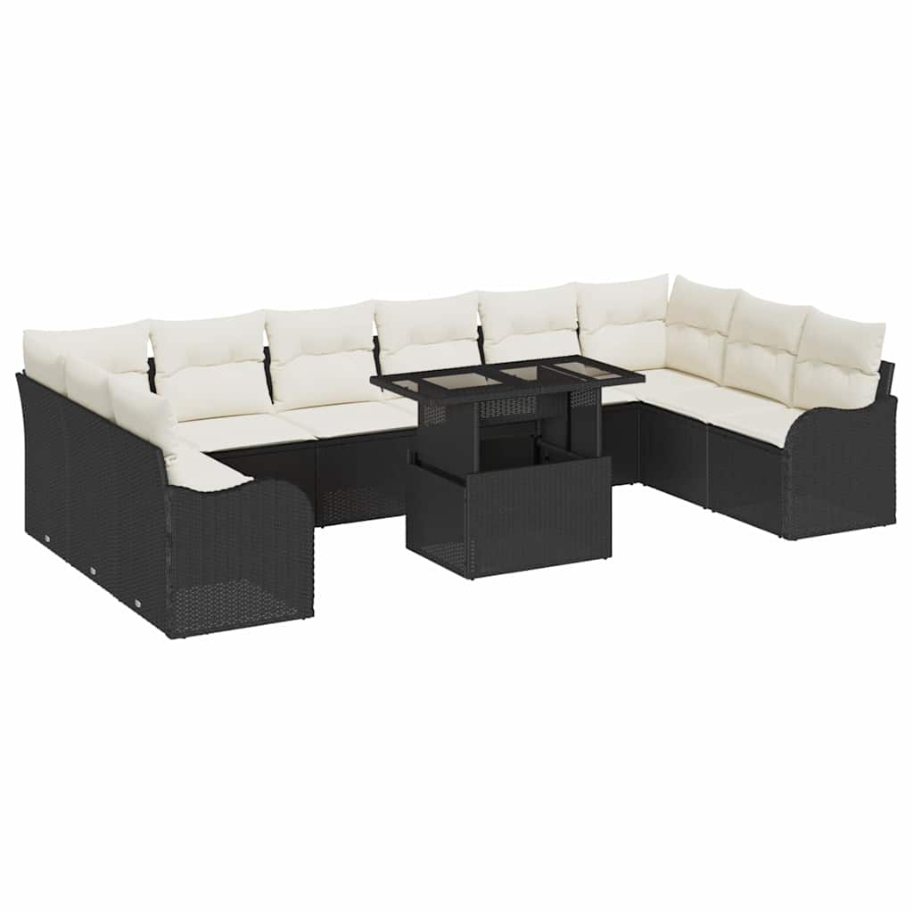 Gartensofa-set mit Kissen mit Kissen 11 pcs Schwarz Poly Rattan