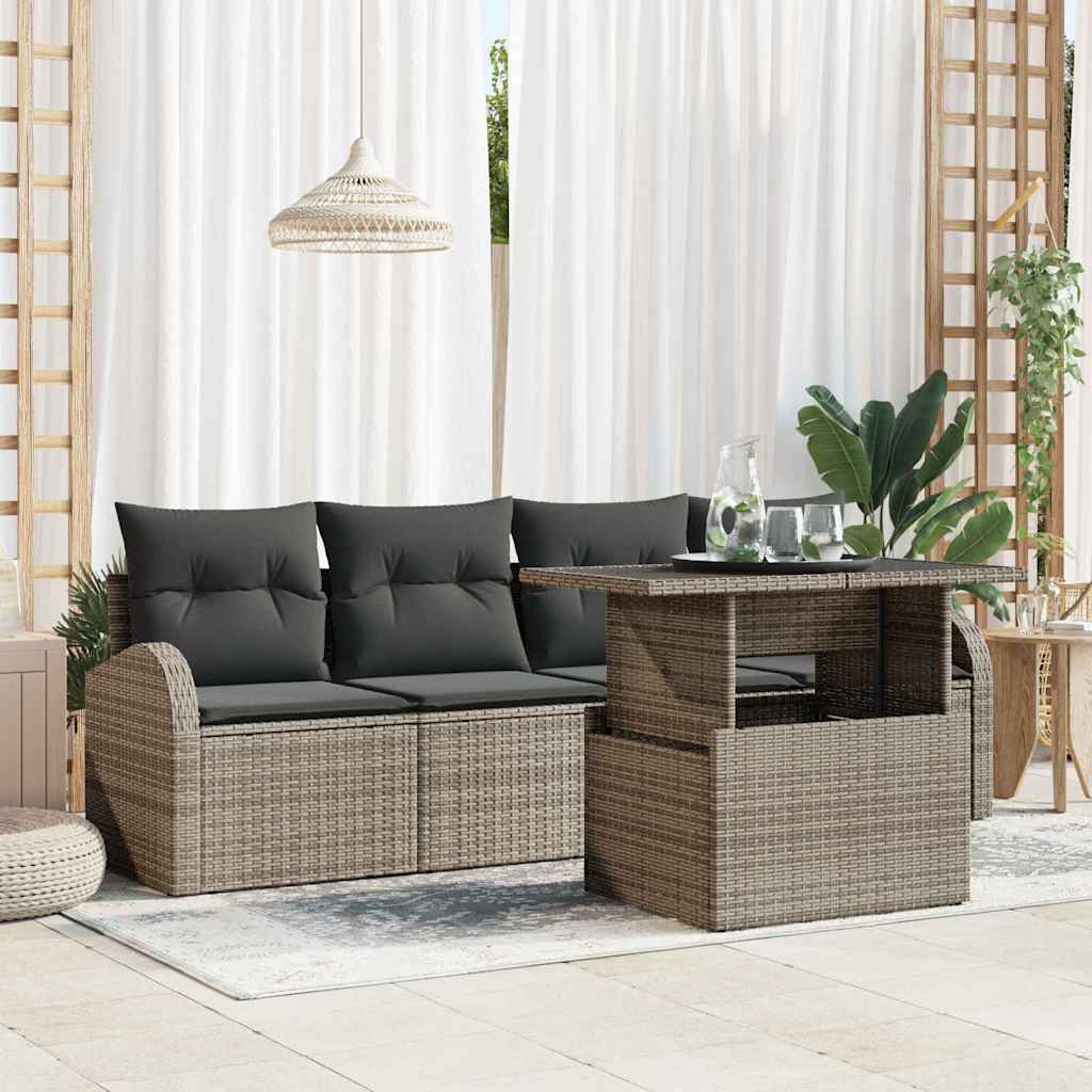 Garten-Sofa-Set mit Kissen mit Kissen 5 pcs Grau Poly Rattan
