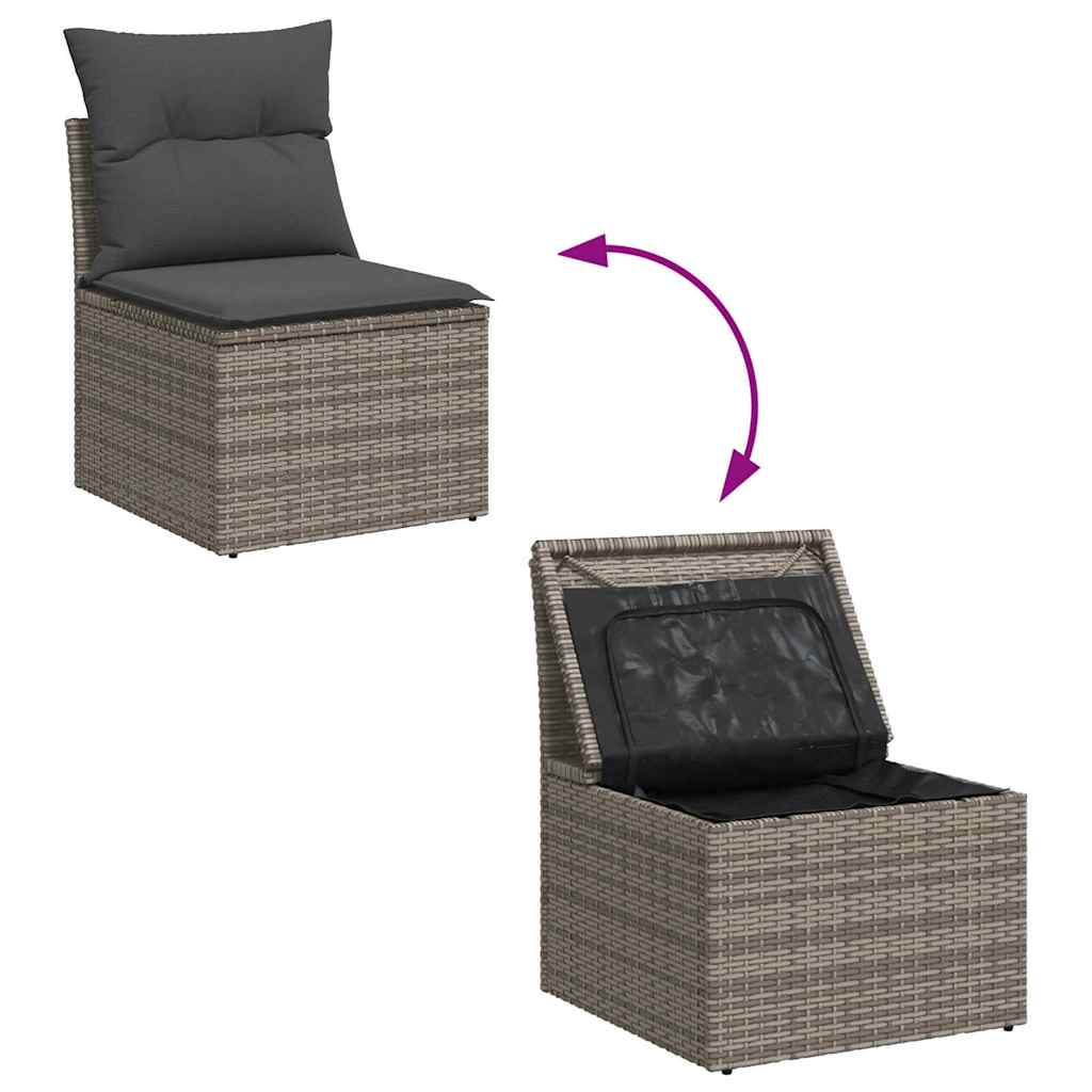 Garten-Sofa-Set mit Kissen mit Kissen 5 pcs Grau Poly Rattan