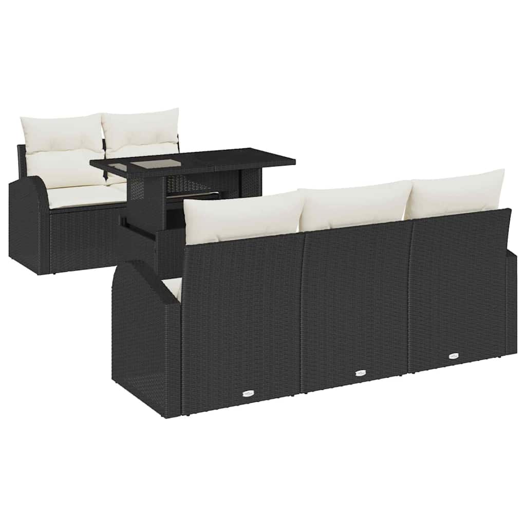 Gartensofa-set mit Kissen mit Kissen 6 pcs Schwarz Poly Rattan