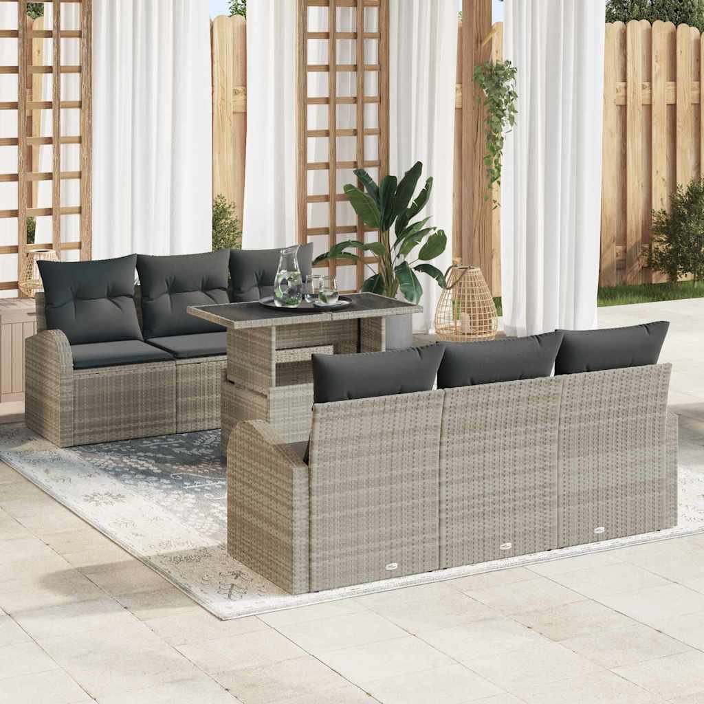 Gartensofa-set mit Kissen mit Kissen 7 pcs Hellgrau Poly Rattan