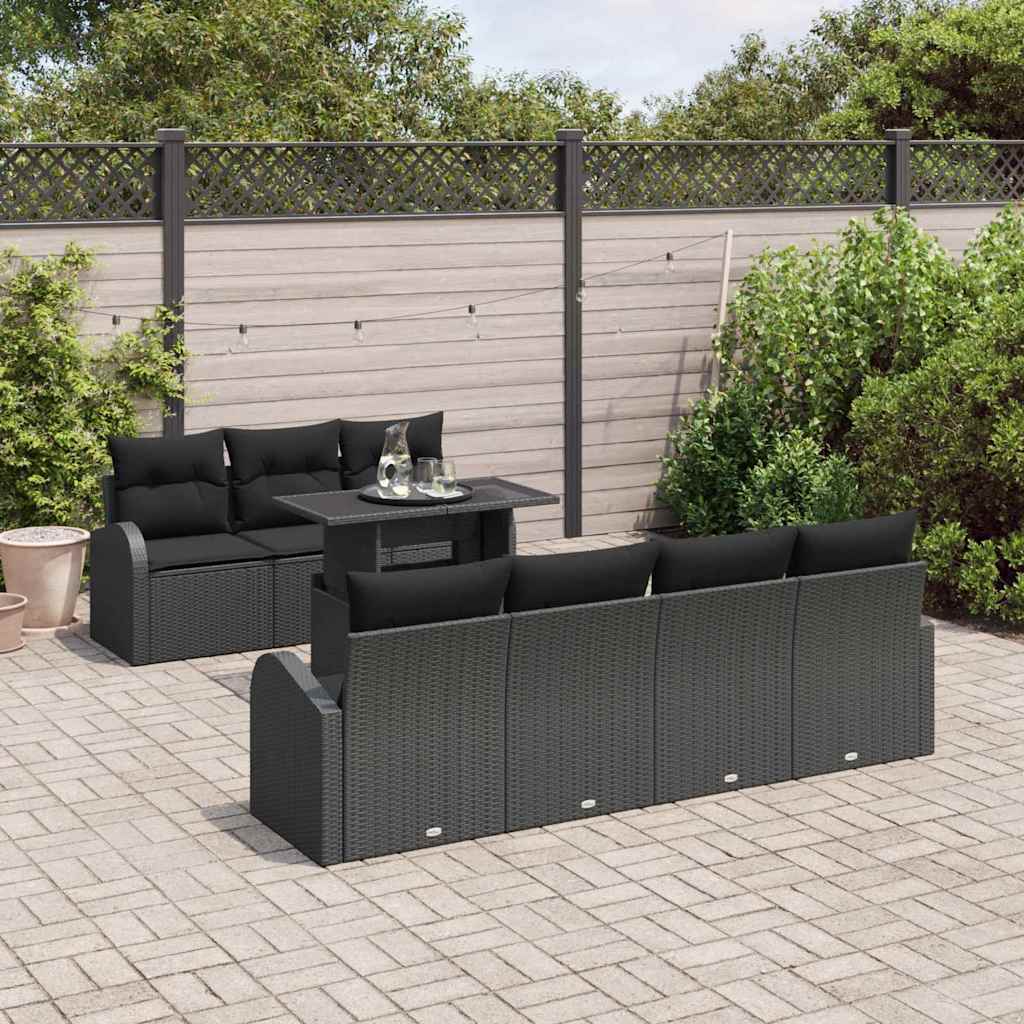 Gartensofa-set mit Kissen mit Kissen 8 pcs Schwarz Poly Rattan