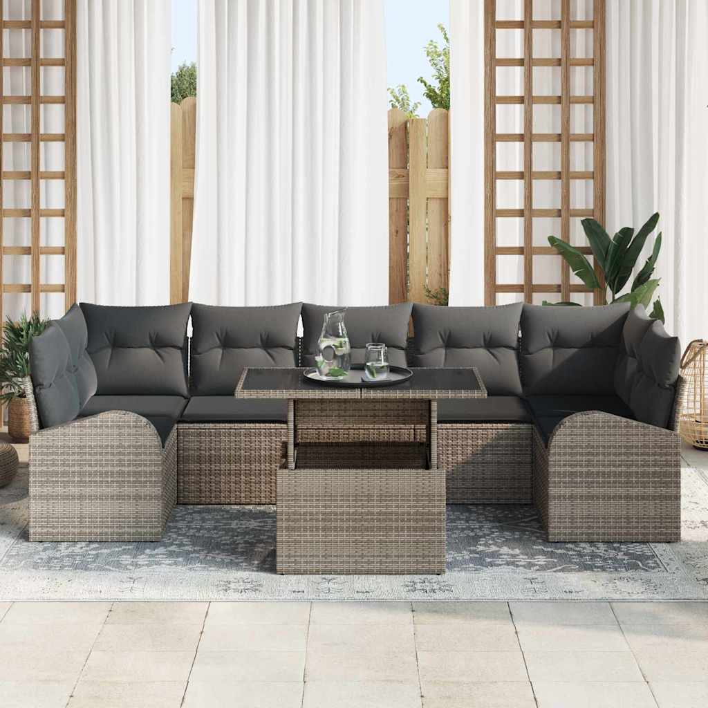 Gartensofa-set mit Kissen mit Speicher 8 pcs Grau Poly Rattan