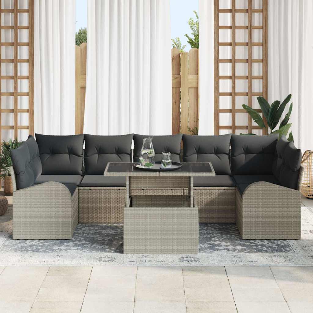 Gartensofa-set mit Kissen mit Kissen 8 pcs Hellgrau Poly Rattan