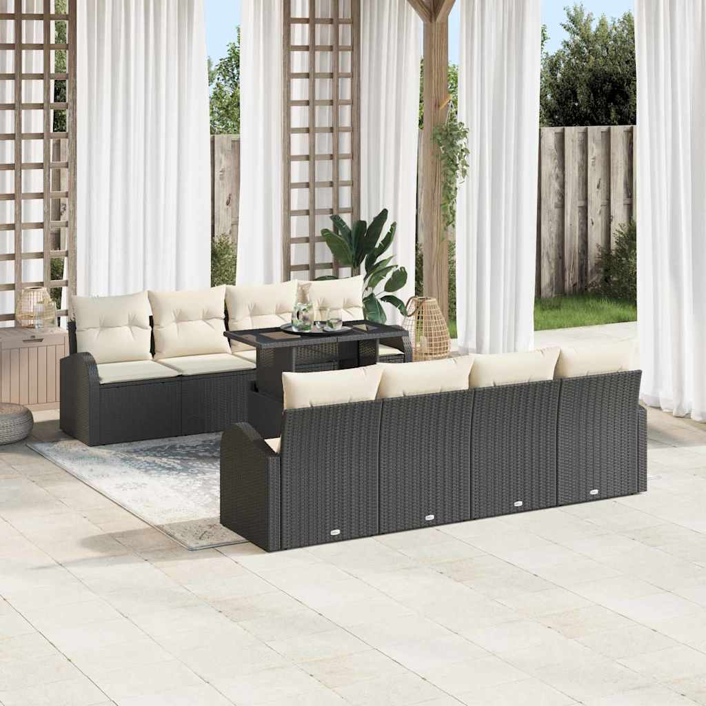 Gartensofa-set mit Kissen mit Kissen 9 pcs Schwarz Poly Rattan