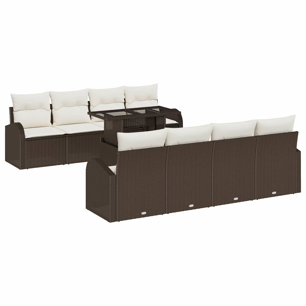 Gartensofa-set mit Kissen mit Speicher 9 pcs Braun Poly Rattan