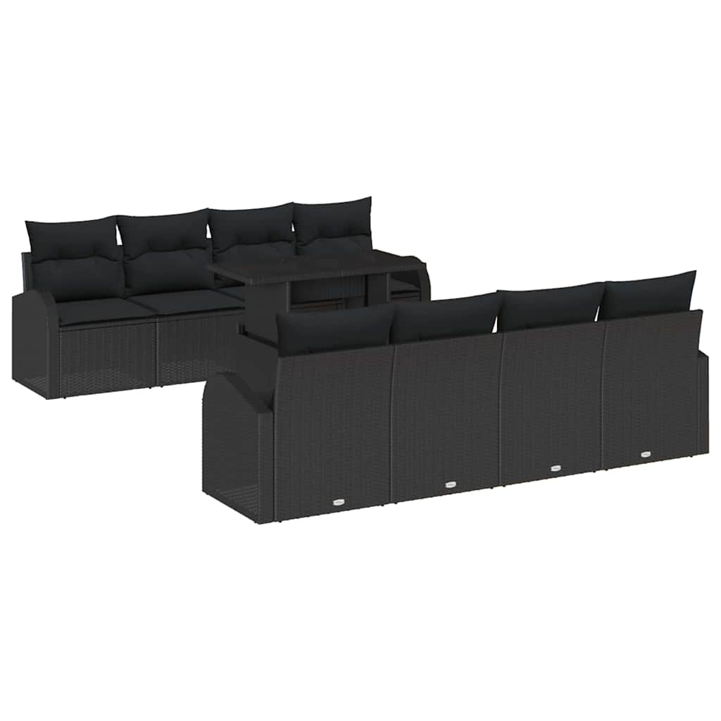 Gartensofa-set mit Kissen mit Kissen 9 pcs Schwarz Poly Rattan