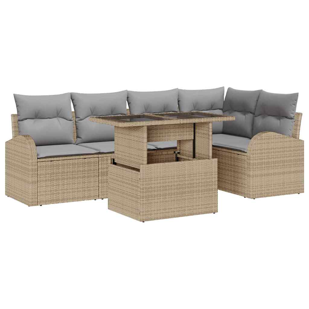 Gartensofa-set mit Kissen mit Speicher 6 pcs Beige Poly Rattan