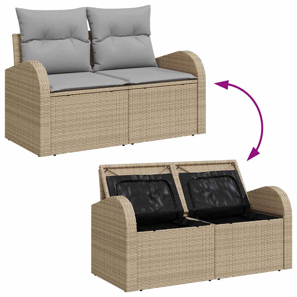 Gartensofa-set mit Kissen mit Speicher 7 pcs Beige Poly Rattan