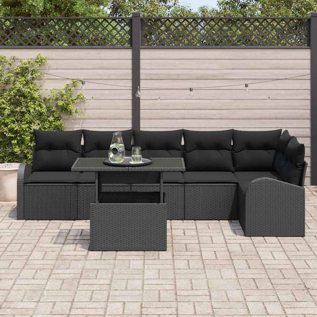 Gartensofa-set mit Kissen mit Kissen 7 pcs Schwarz Poly Rattan