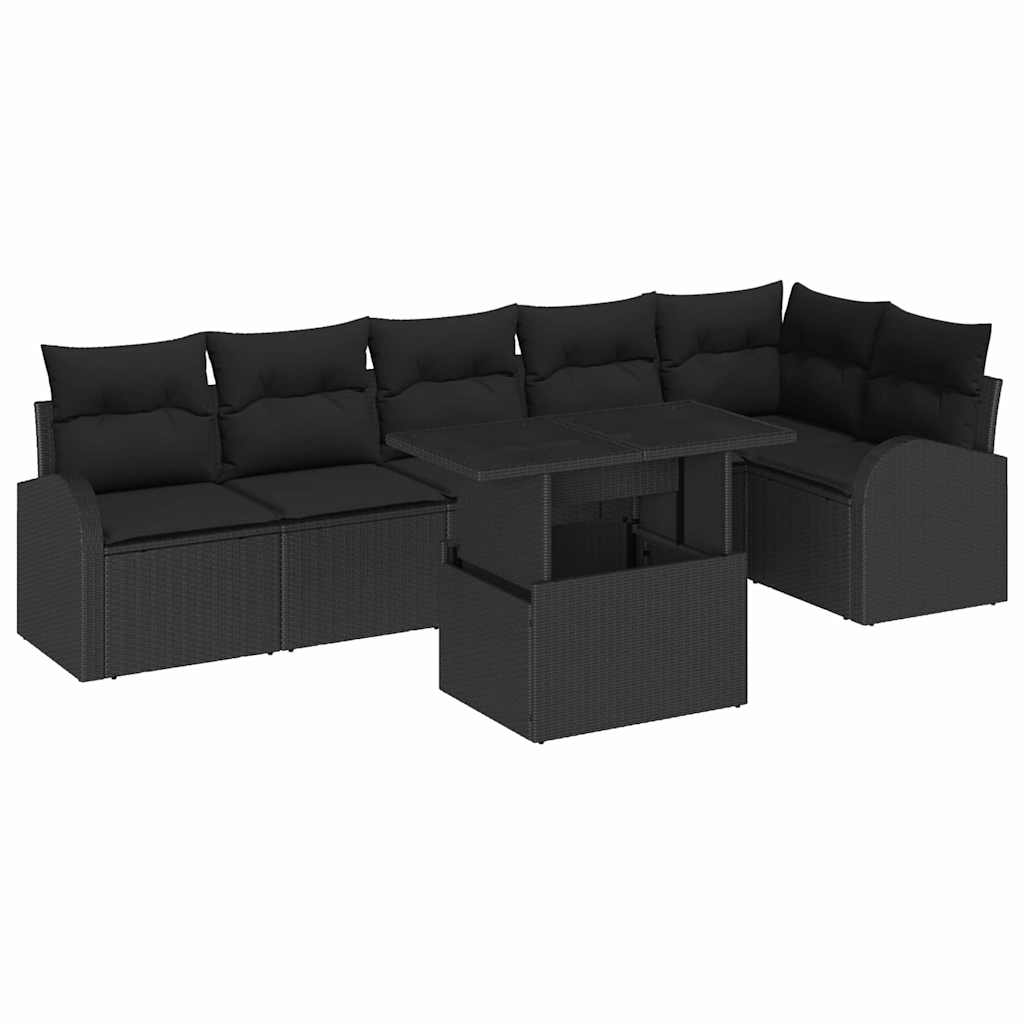 Gartensofa-set mit Kissen mit Kissen 7 pcs Schwarz Poly Rattan