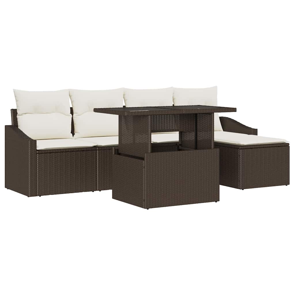 Garten-Sofa-Set mit Kissen 6 pcs Braun und Creme Poly-Rattan