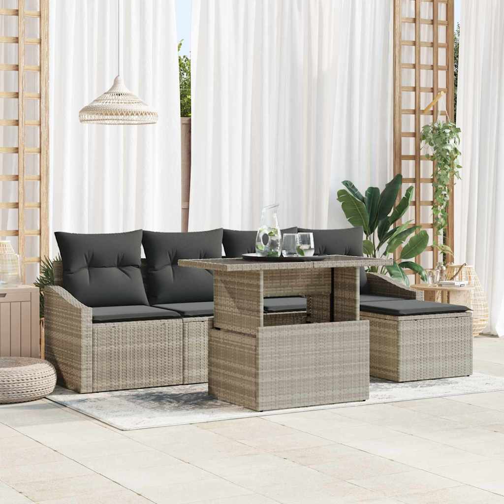 Garten-Sofa-Set 6 pcs Hellgrau und Dunkelgrau Poly-Rattan