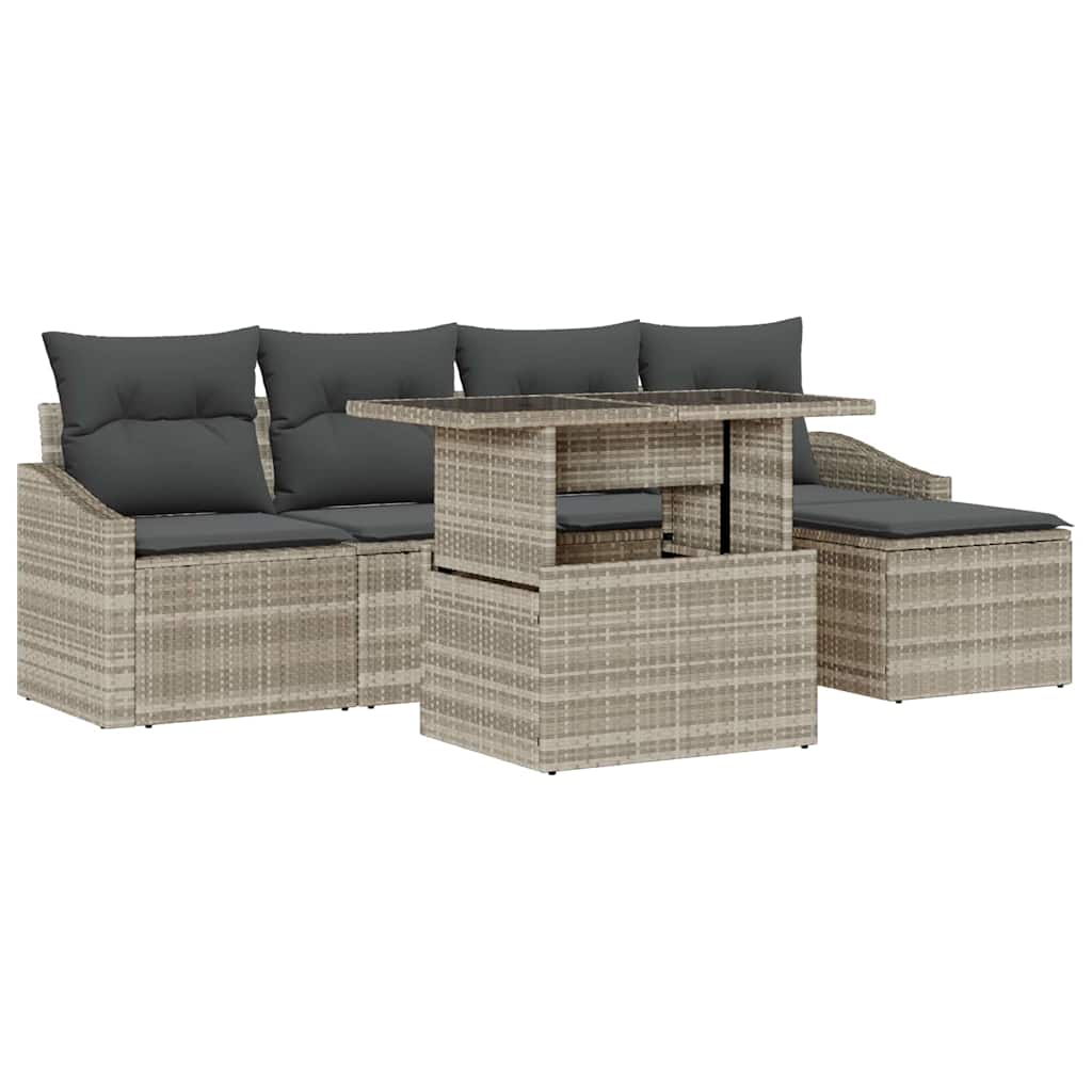Garten-Sofa-Set 6 pcs Hellgrau und Dunkelgrau Poly-Rattan