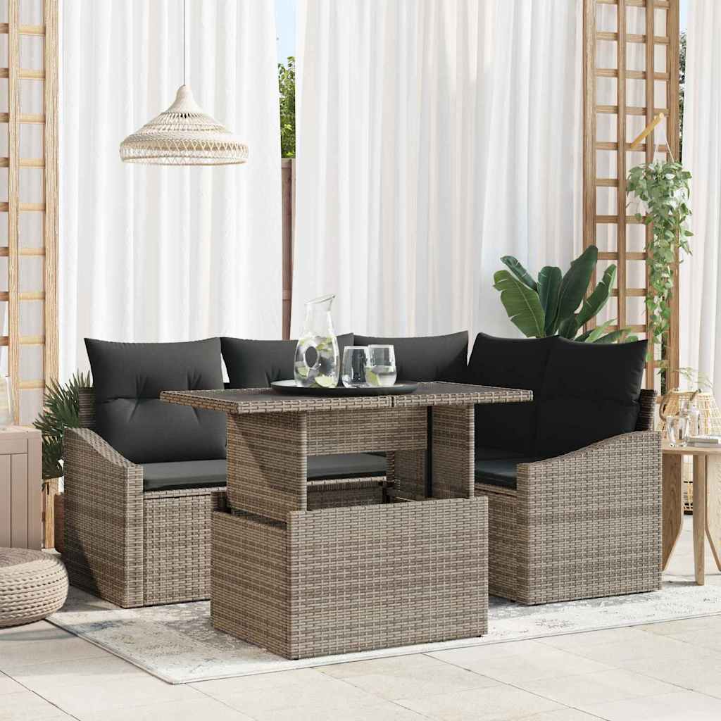 Garten-Sofa-Set mit Kissen mit Speicher mit Kissen 5 pcs Grau