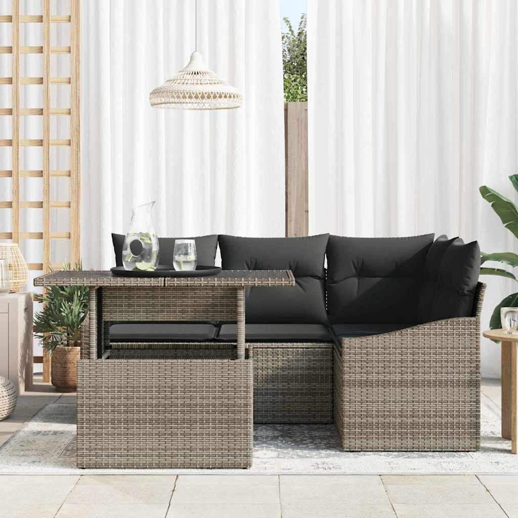 Garten-Sofa-Set mit Kissen mit Speicher mit Kissen 5 pcs Grau