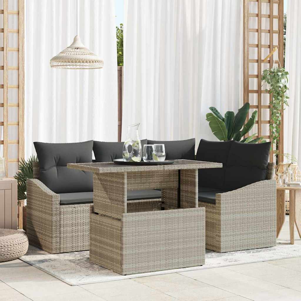 Garten-Sofa-Set mit Kissen 5 pcs Hellgrau und Dunkelgrau