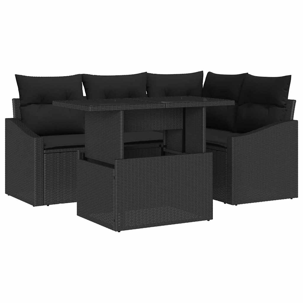 Garten-Sofa-Set mit Kissen mit Speicher 5 pcs Schwarz