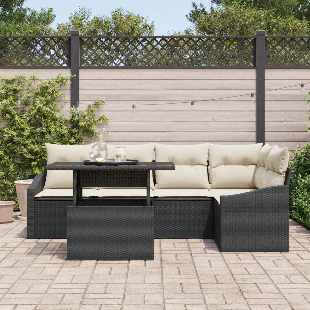 Garten-Sofa-Set mit Kissen mit Speicher 6 pcs Schwarz und Creme
