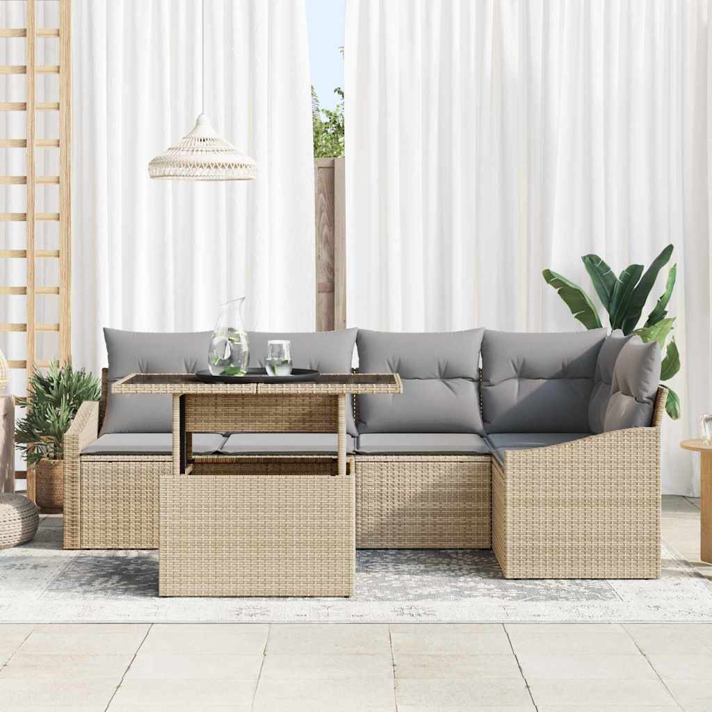 Garten-Sofa-Set mit Kissen mit Kissen 6 pcs Beige und Hellgrau
