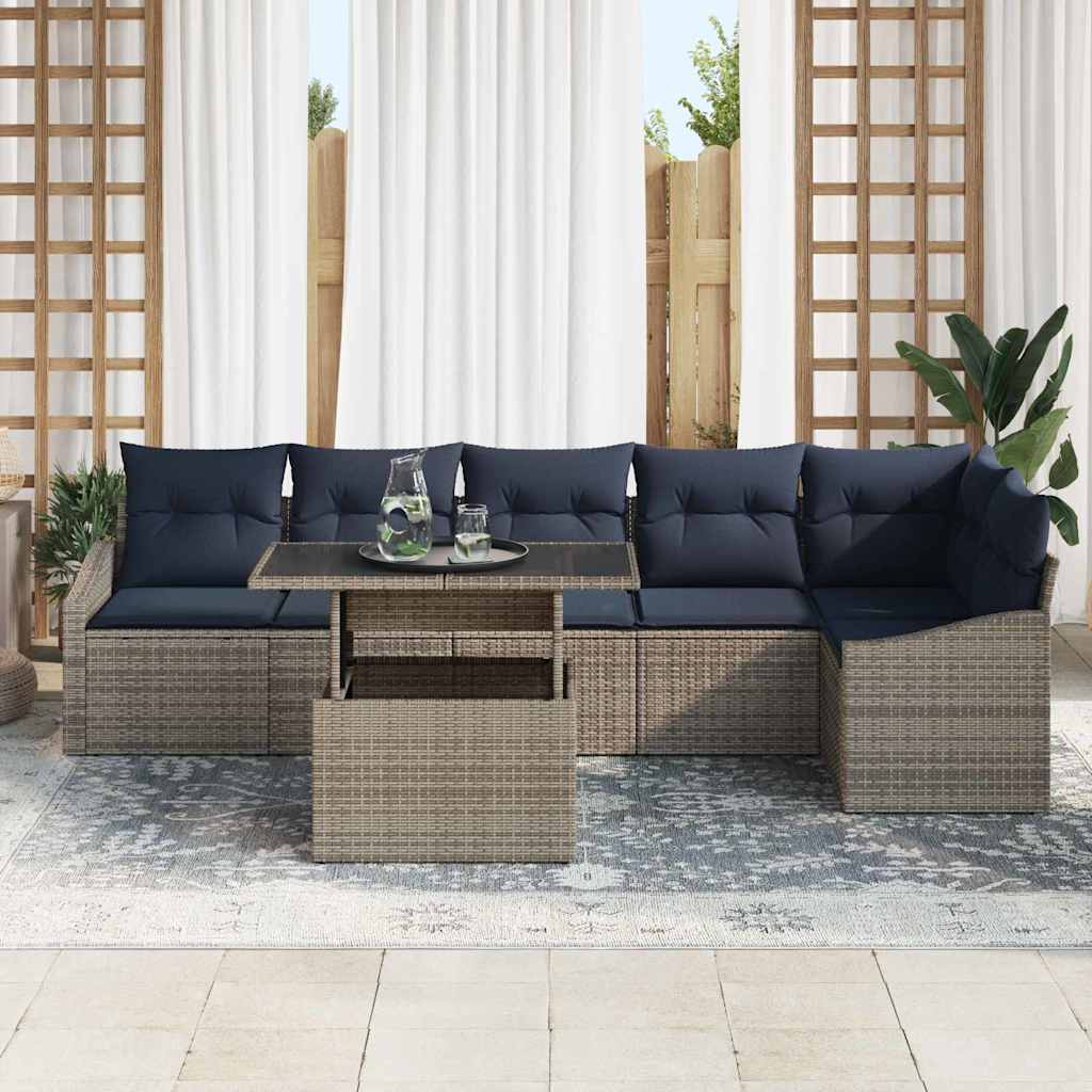 Garten-Sofa-Set mit Kissen mit Kissen 7 pcs Grau und Marineblau