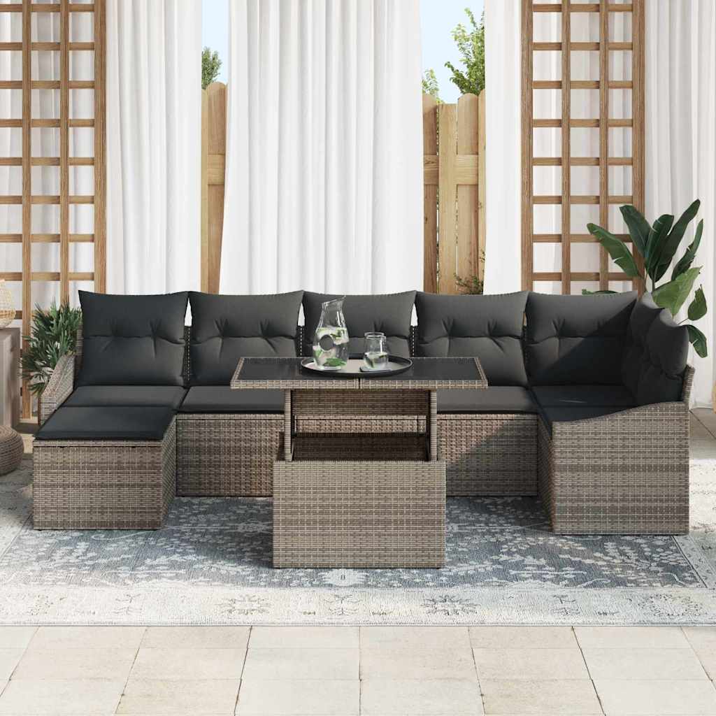 Garten-Sofa-Set mit Kissen mit Speicher 8 pcs Grau
