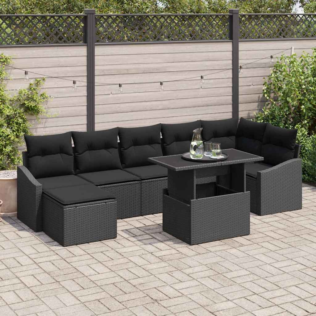 Garten-Sofa-Set mit Kissen mit Speicher 8 pcs Schwarz