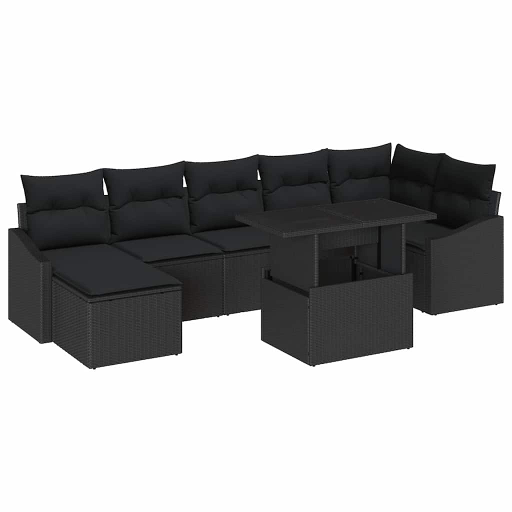 Garten-Sofa-Set mit Kissen mit Speicher 8 pcs Schwarz