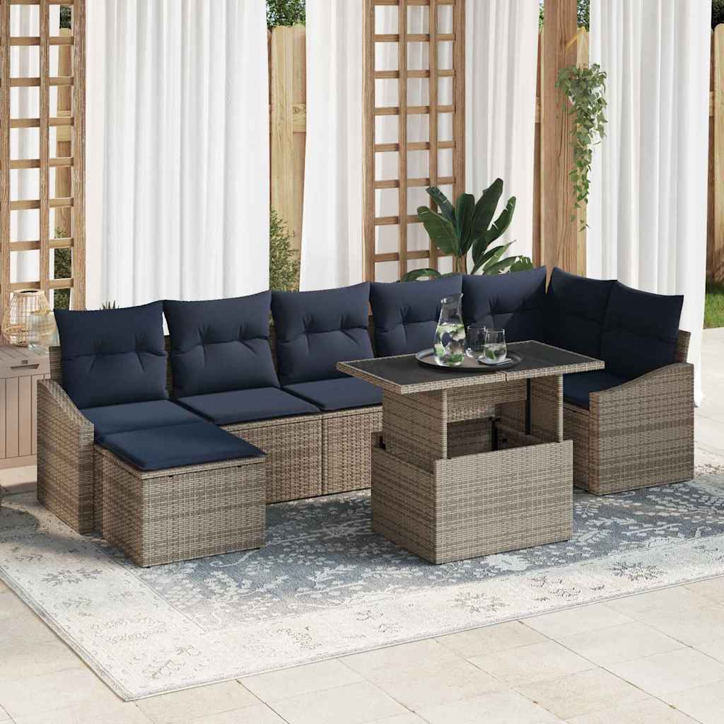 Garten-Sofa-Set mit Kissen 8 pcs Grau und Marineblau