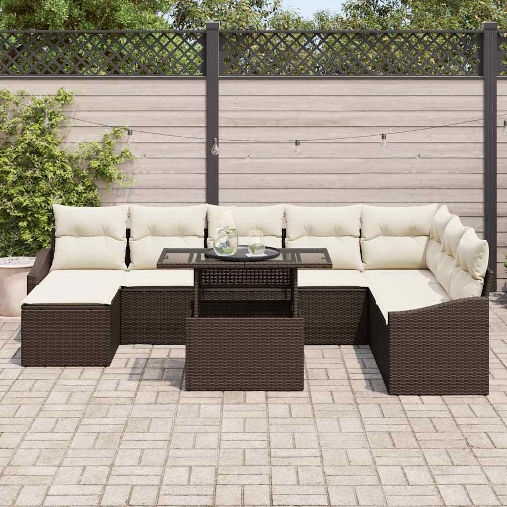 Garten-Sofa-Set mit Kissen mit Speicher 9 pcs Braun und Creme