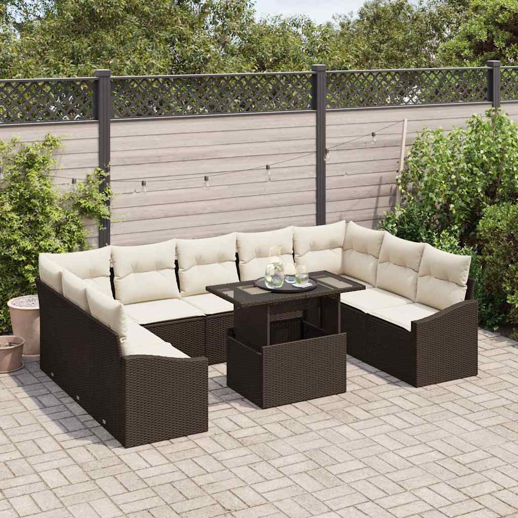 Garten-Sofa-Set mit Kissen mit Speicher 10 pcs Braun und Creme