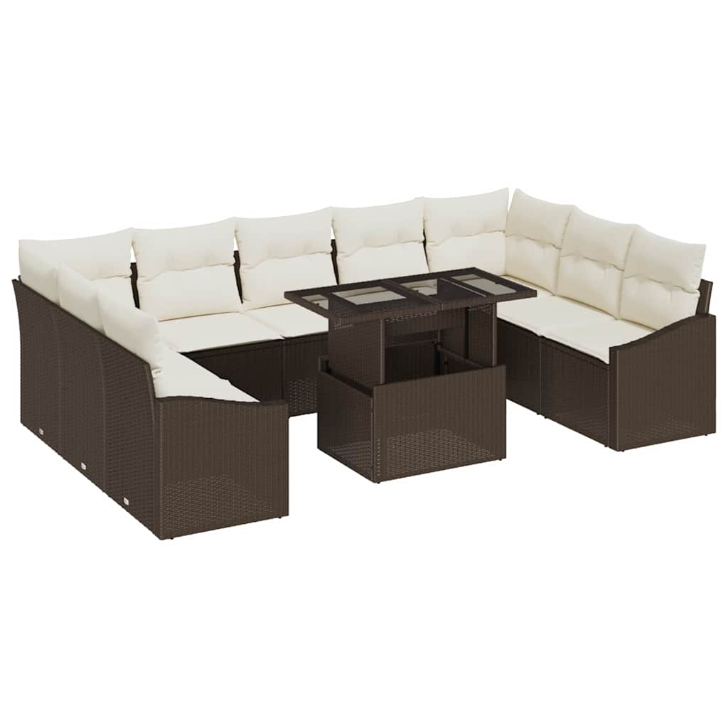 Garten-Sofa-Set mit Kissen mit Speicher 10 pcs Braun und Creme