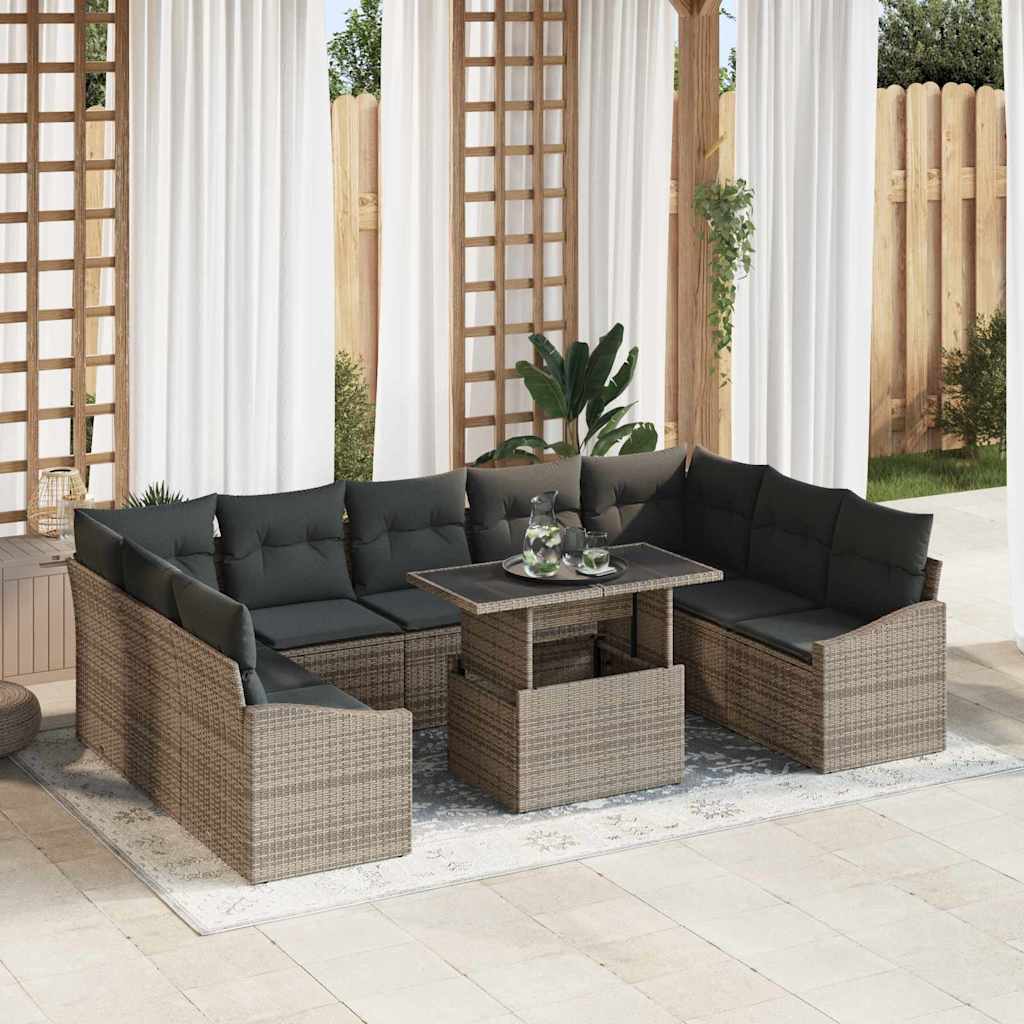 Garten-Sofa-Set mit Kissen mit Speicher mit Kissen 10 pcs Grau
