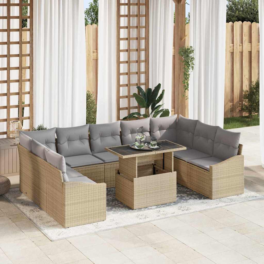 Garten-Sofa-Set mit Kissen mit Kissen 10 pcs Beige und Hellgrau