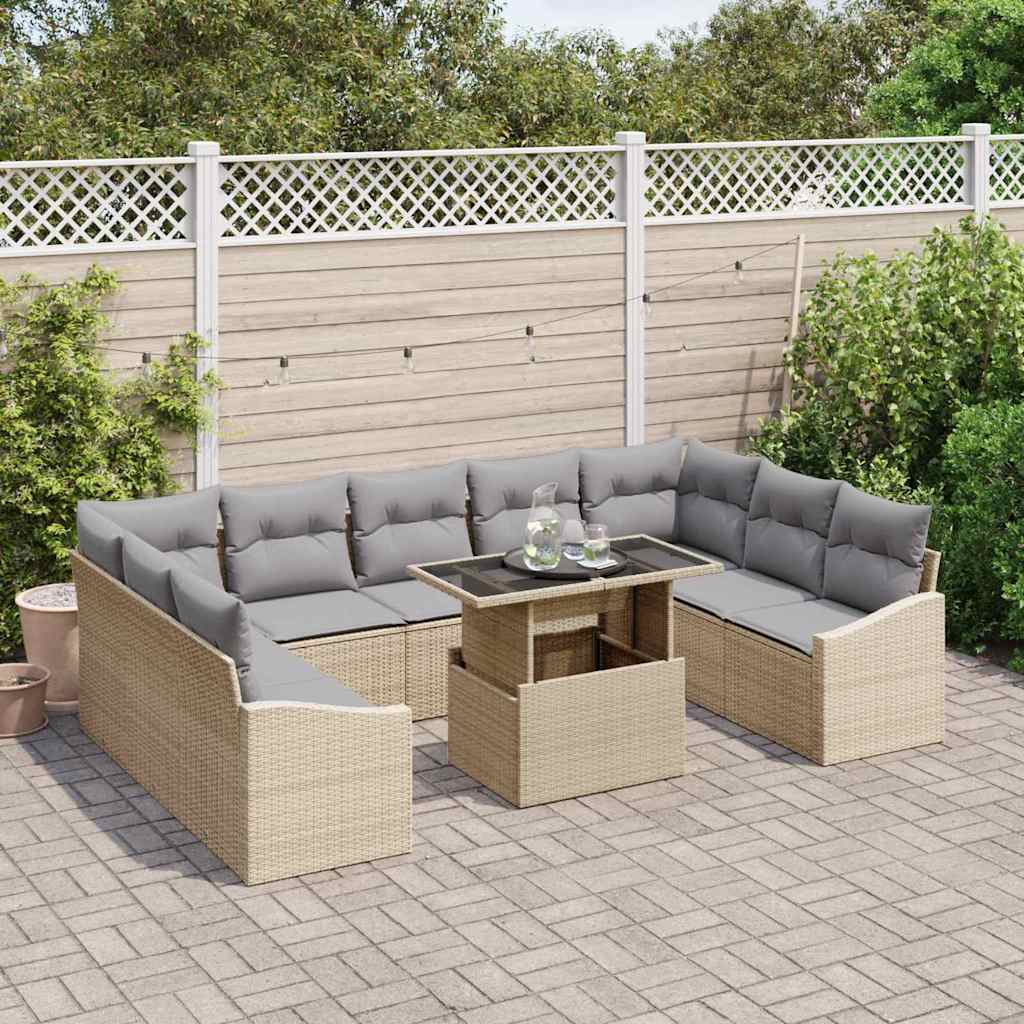 Garten-Sofa-Set mit Kissen mit Kissen 10 pcs Beige und Hellgrau