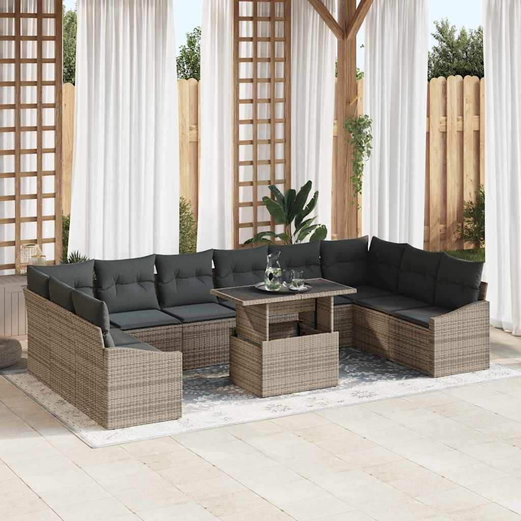 Garten-Sofa-Set mit Kissen mit Speicher mit Kissen 11 pcs Grau