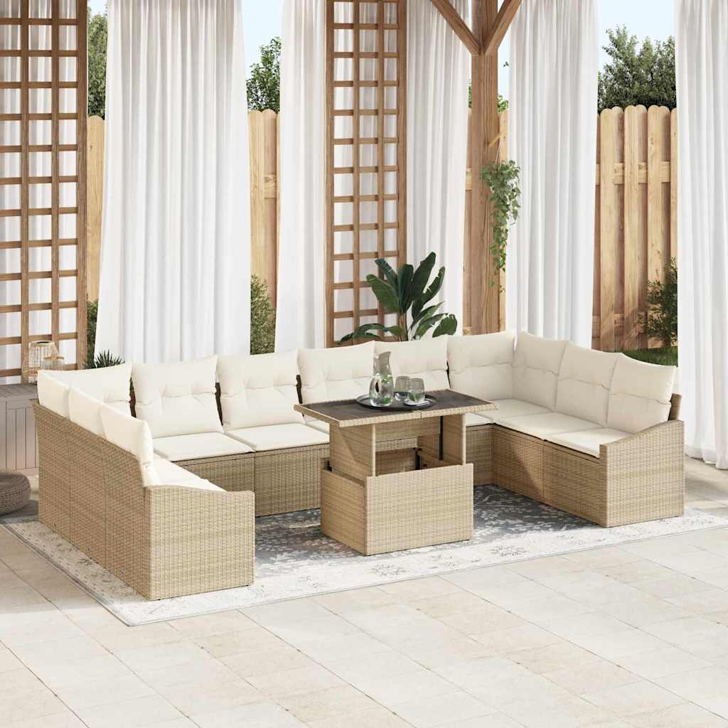 Garten-Sofa-Set mit Kissen mit Speicher 11 pcs Beige und Creme