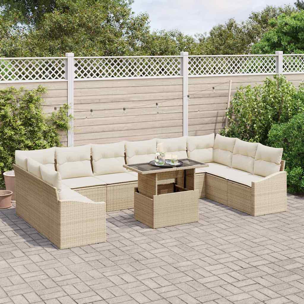 Garten-Sofa-Set mit Kissen mit Speicher 11 pcs Beige und Creme
