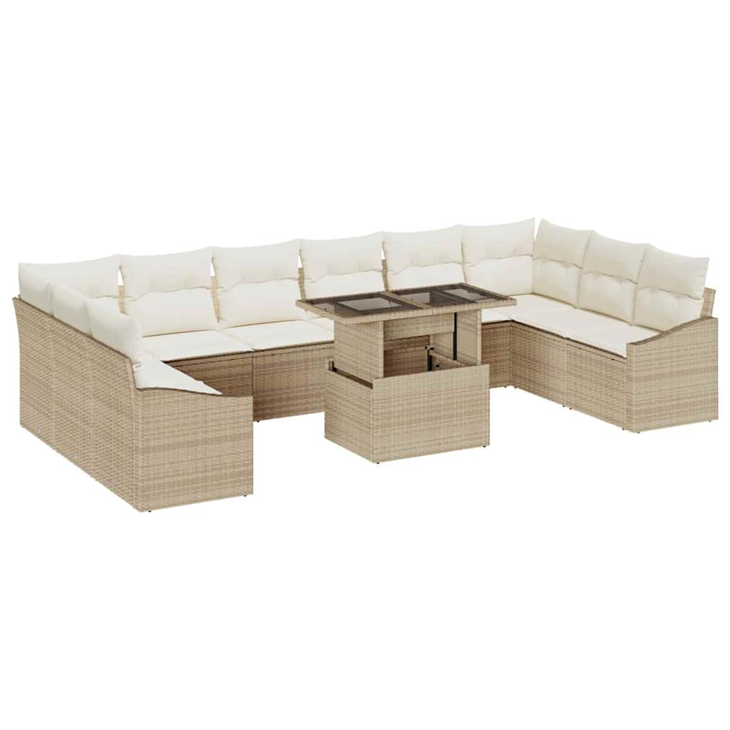 Garten-Sofa-Set mit Kissen mit Speicher 11 pcs Beige und Creme